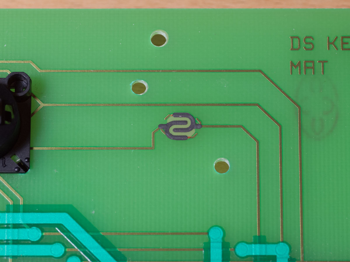 PCB detail showing the carbon contacts.