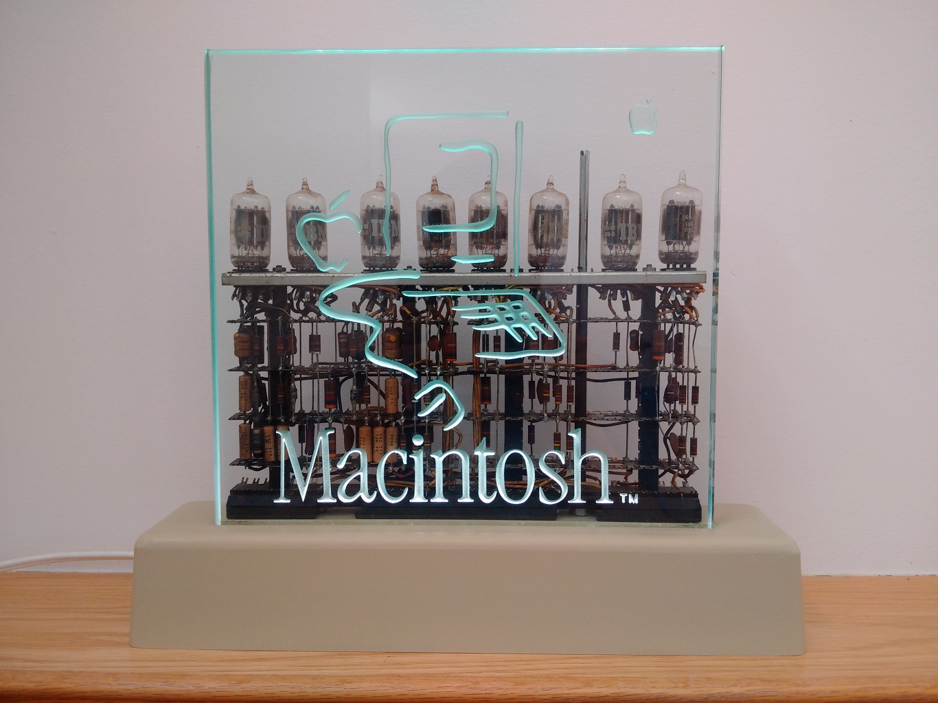 Original Macintosh dealer sign with 1950s IBM 701 vacuum tube component