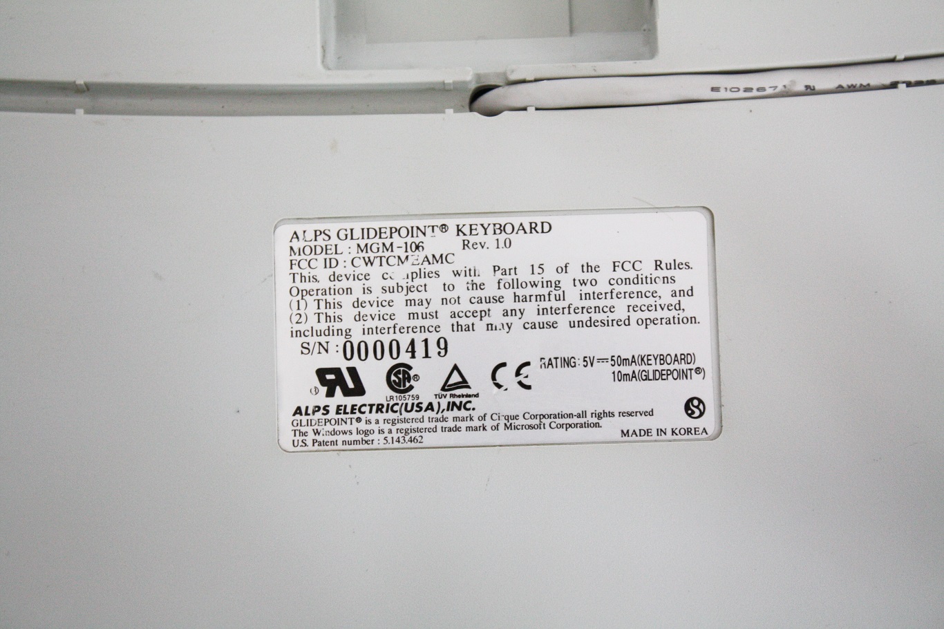 Alps Glidepoint Mac - rear label