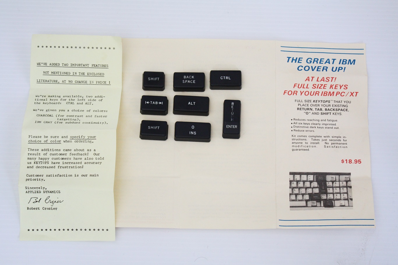 IBM PC Applied Dynamics key tops - documentation front
