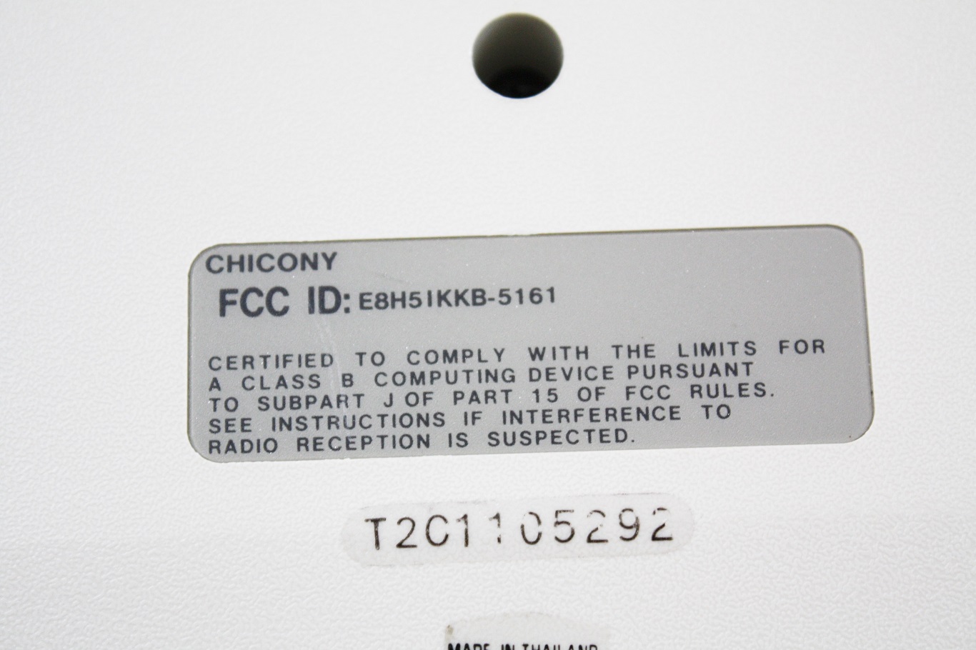 Chicony 5161 - keyboard back label