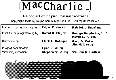 "About MacCharlie" dialog box