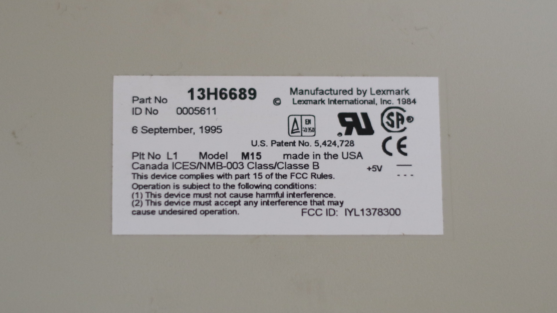 M15 IBM 13H6689 0005611 1995-09-06