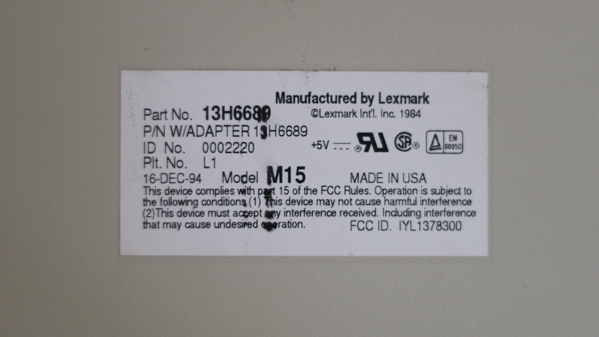 M15 Options by IBM 13H6689 0002220 1994-12-16