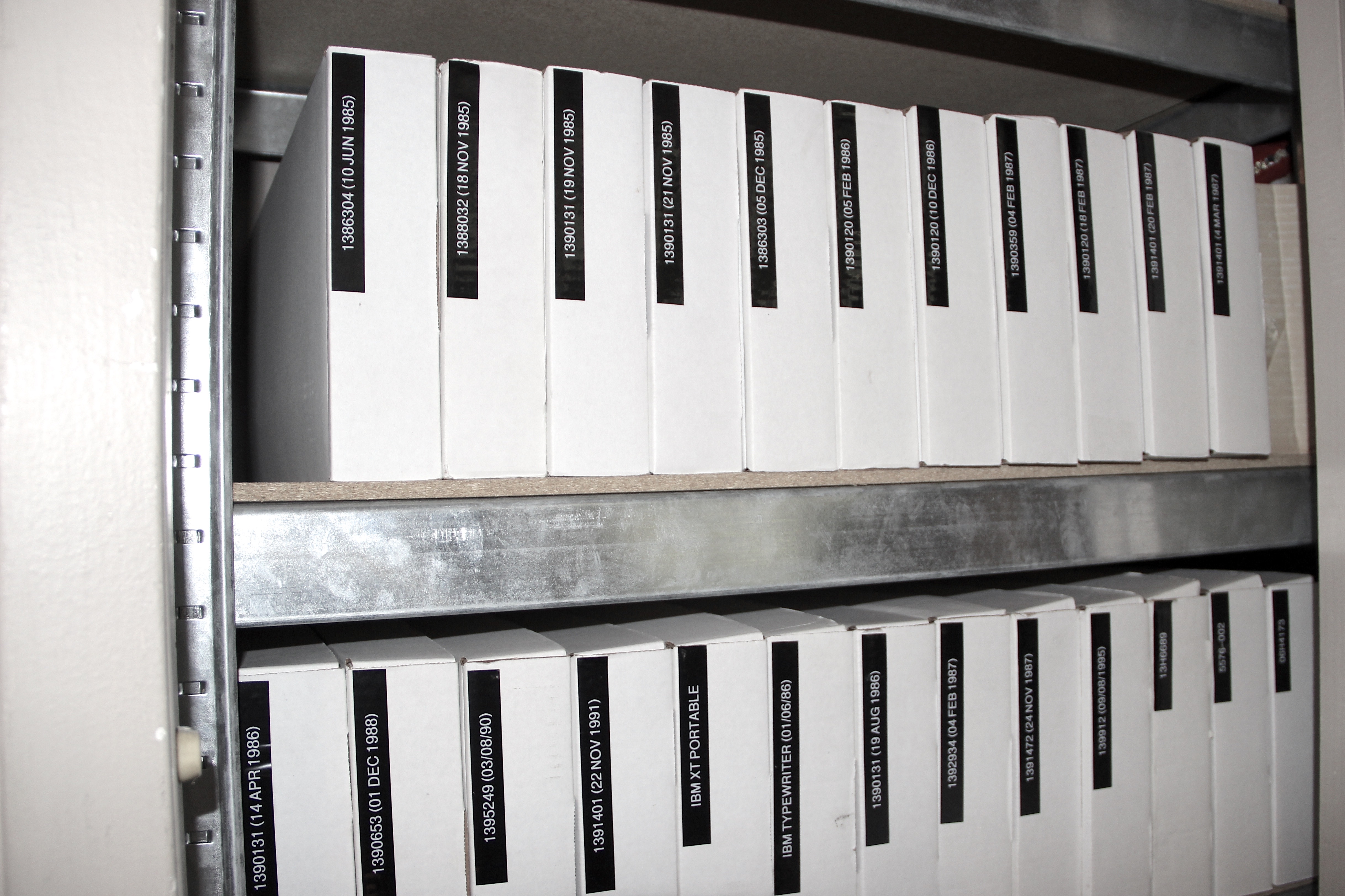 Model m archival storage with Uline keyboard boxes