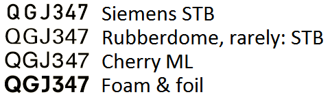 Fonts on STB-shape keycaps: DIN 1451:1951 (top), Univers, Helvetica, Neuzeit S heavy (bottom)