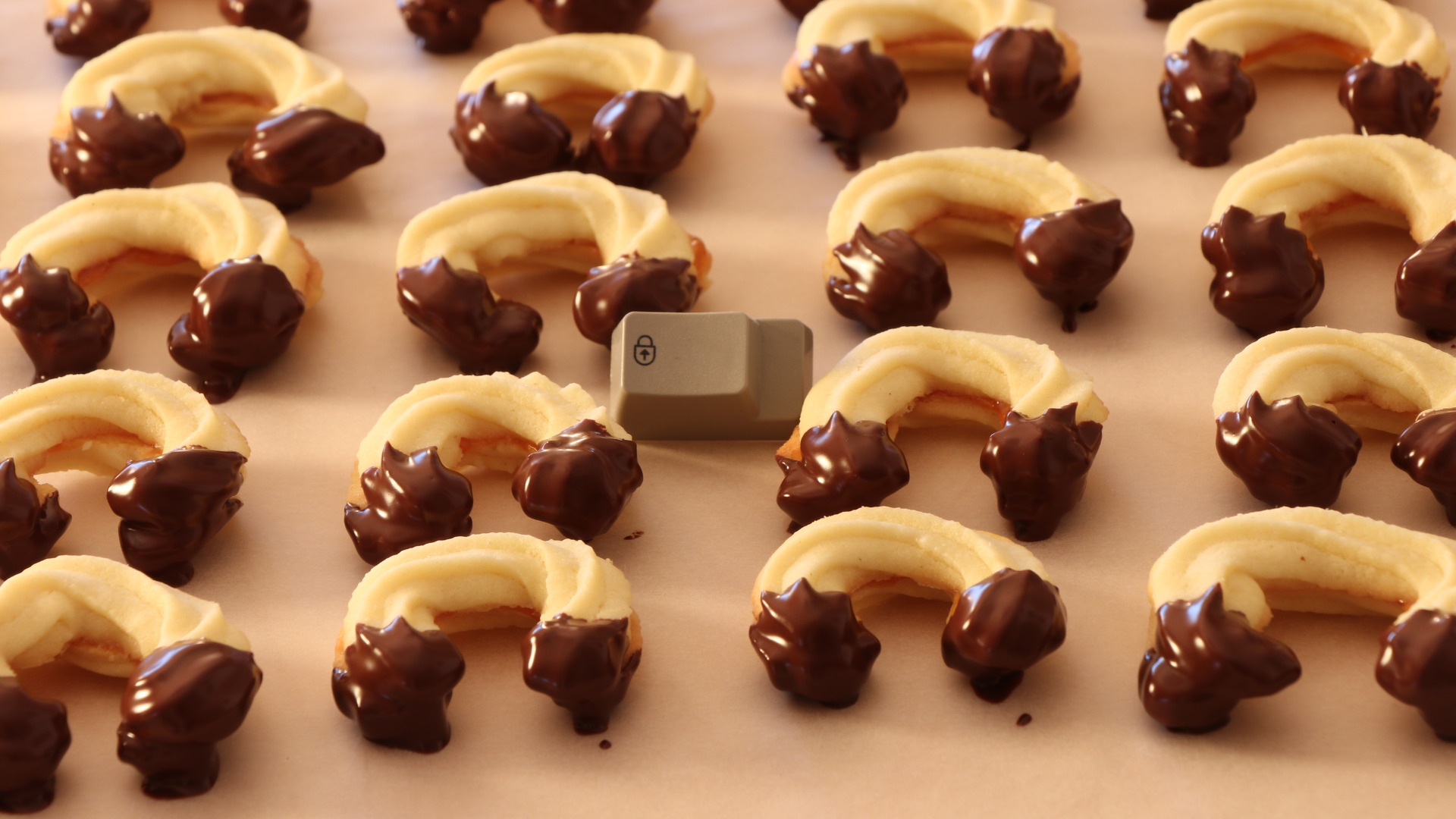 IBM Model F CapsLock key surrounded by Linzer Kipferl