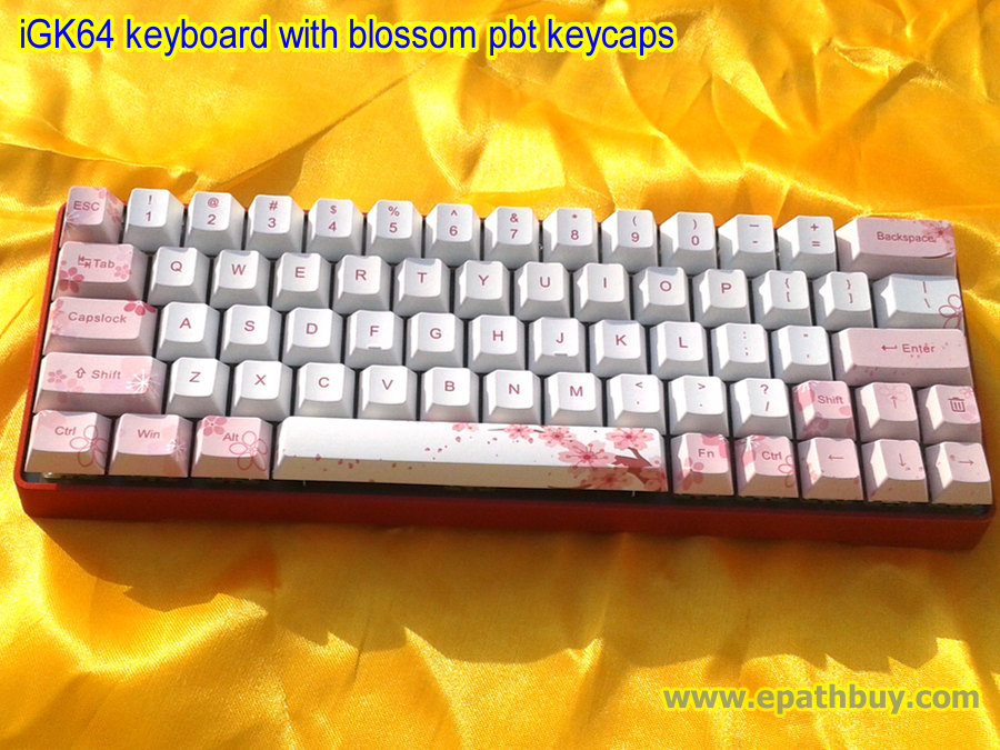 64-key RGB backlit keyboard with dedicated arrow keys, blossom pbt keycaps