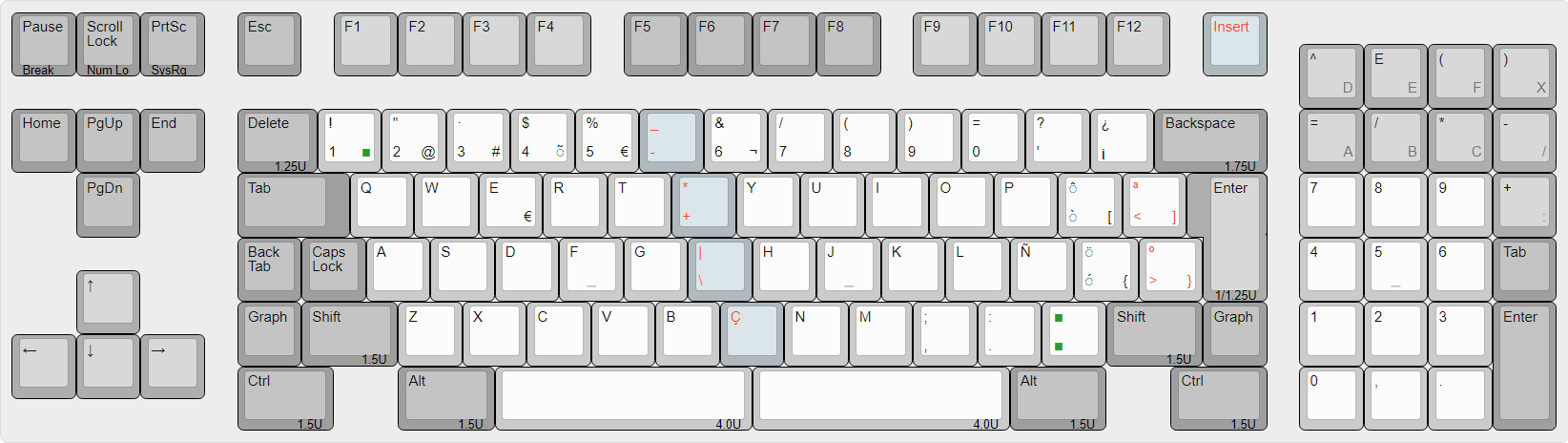 ISO Left-enhanced with extra column (Spanish (Spain) layout).