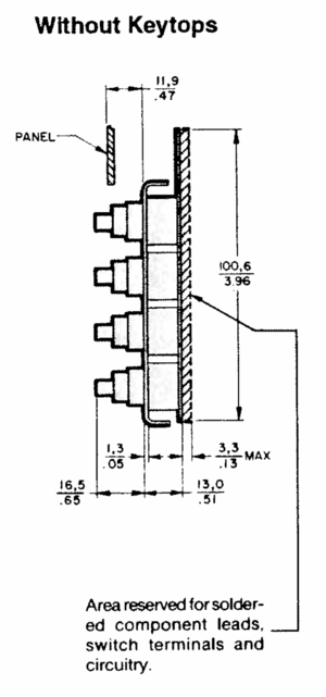 16SD3-5 Hall Effect Keypad schematic, side view, no keytops